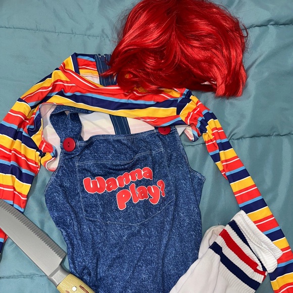 NEW FASHION NOVA Wanna Play Evil Doll 5 Piece Chucky Costume Set SIZE S/M - Picture 2 of 5